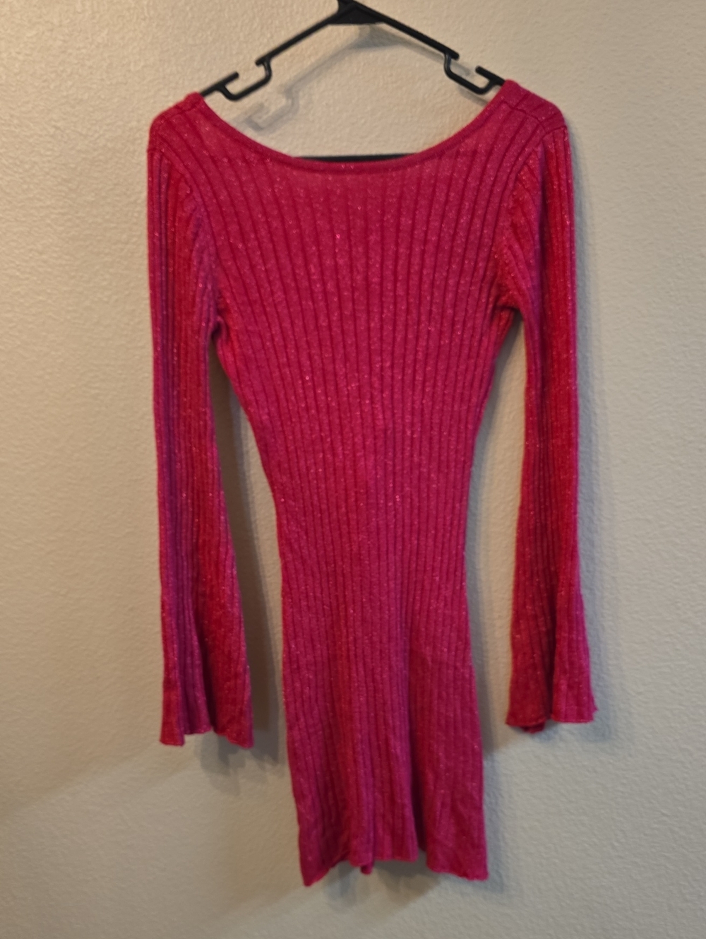 Sculpting Ribbed Long-Sleeve Dress - Hot Pink